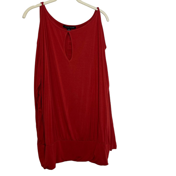 Boston Proper Womens Knit Top Large Dark Coral Cold Shoulder Long Sleeve - Picture 2 of 8